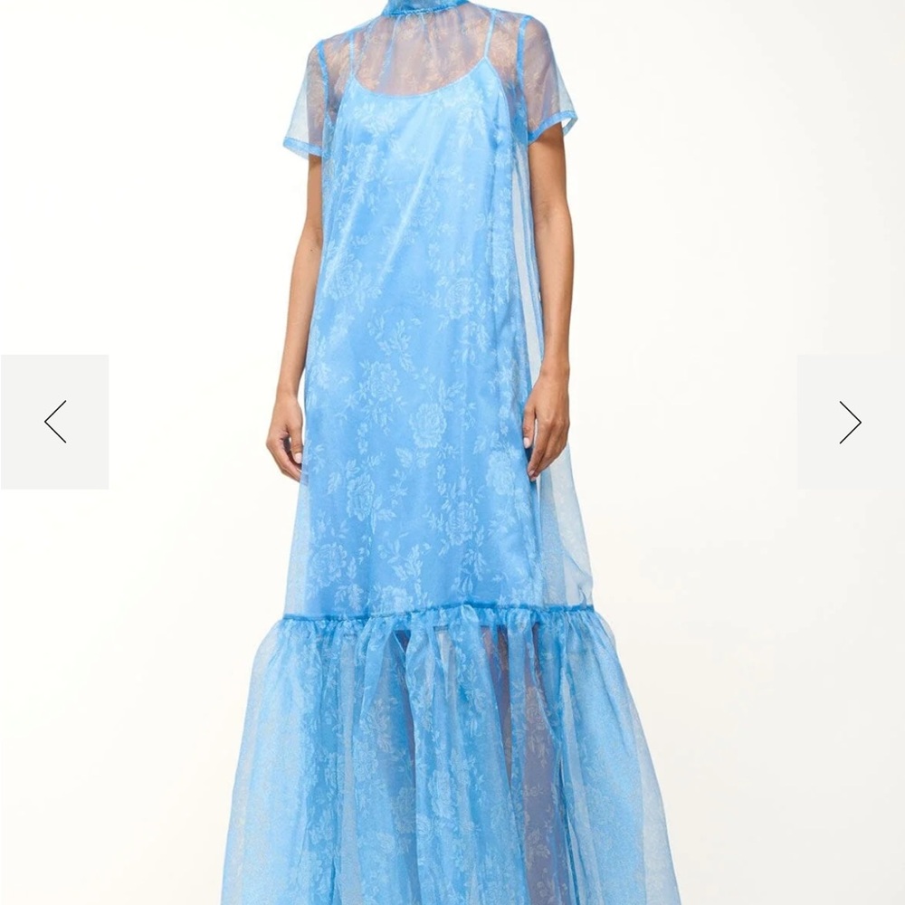 STAUD Blue Mock Neck Maxi Dress with Flutter Sleeves